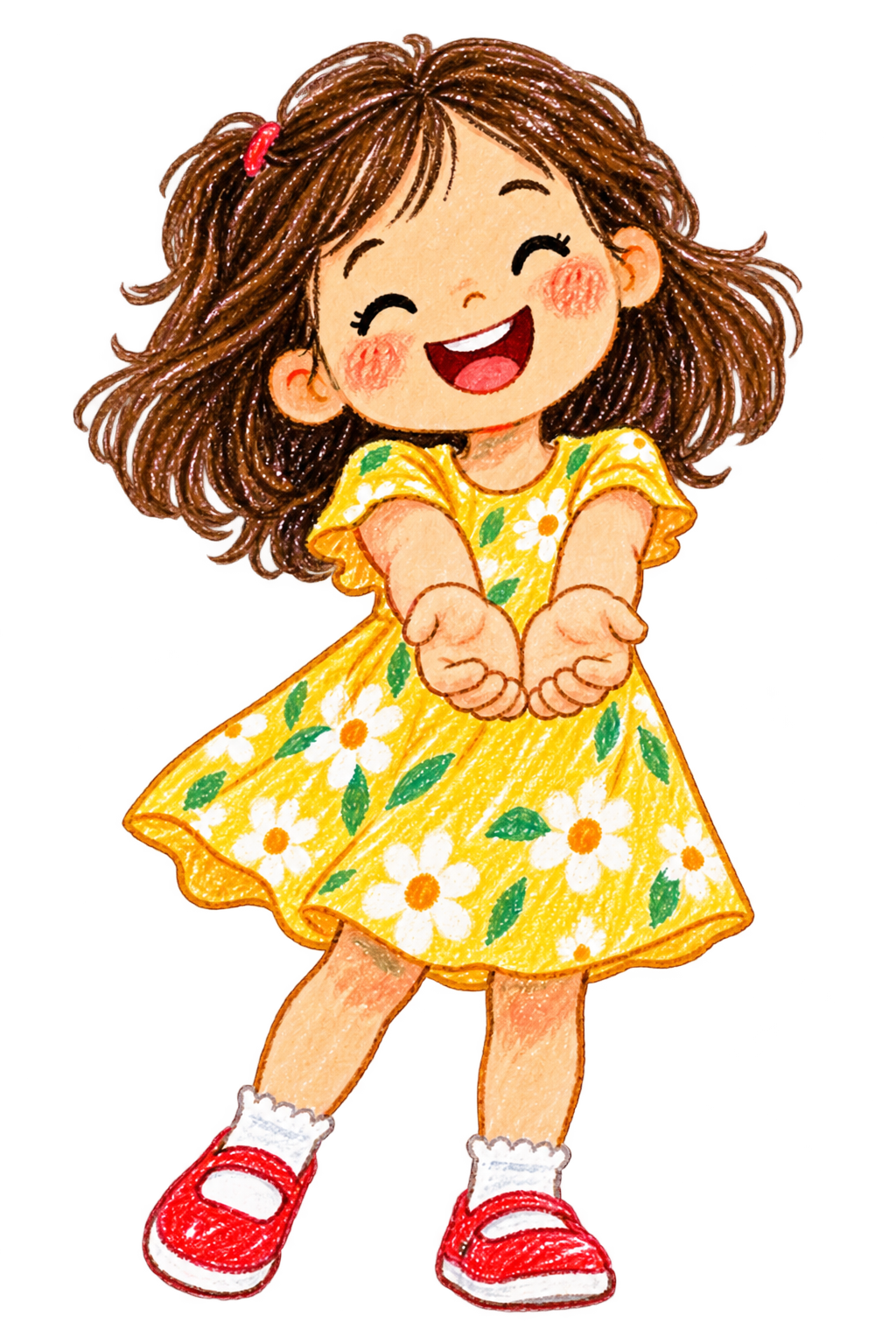 A smiling girl holding out her hands